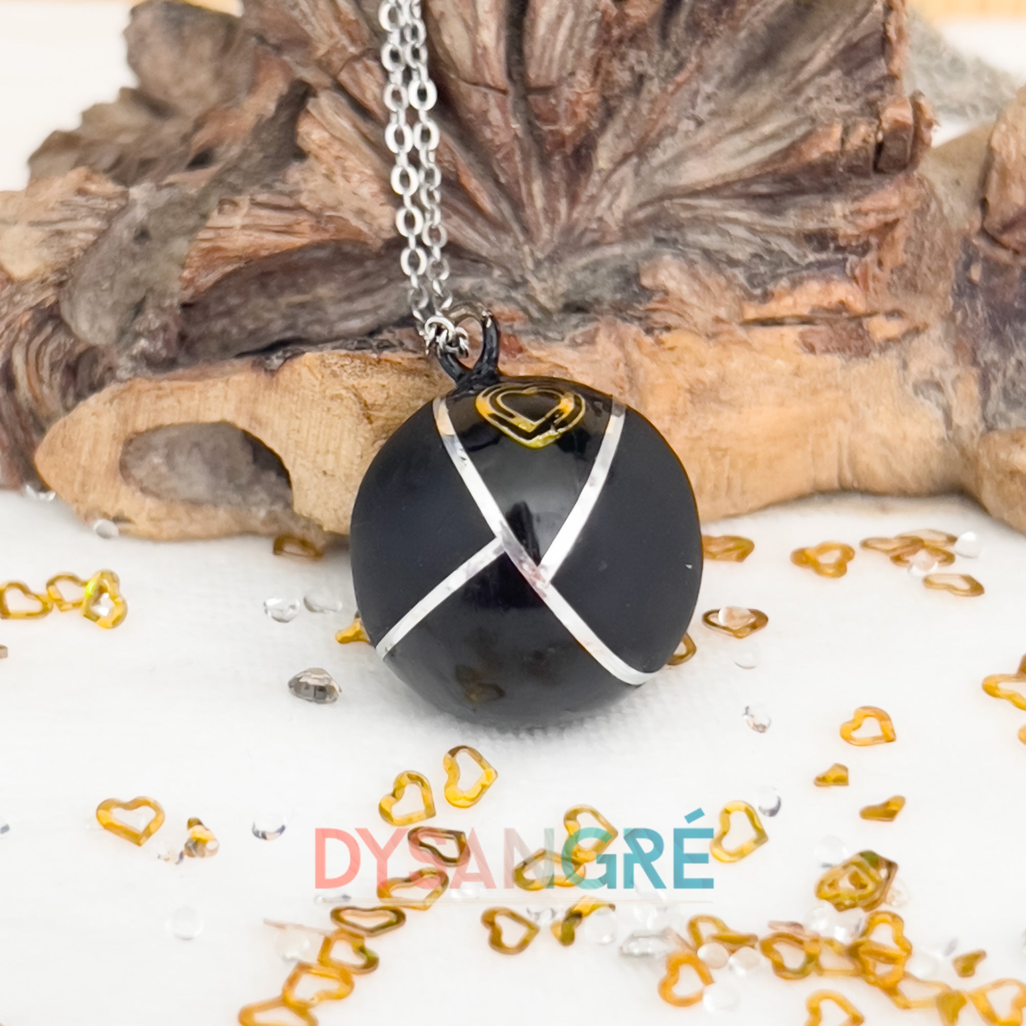 Bola de grossesse black velour coeur dorée