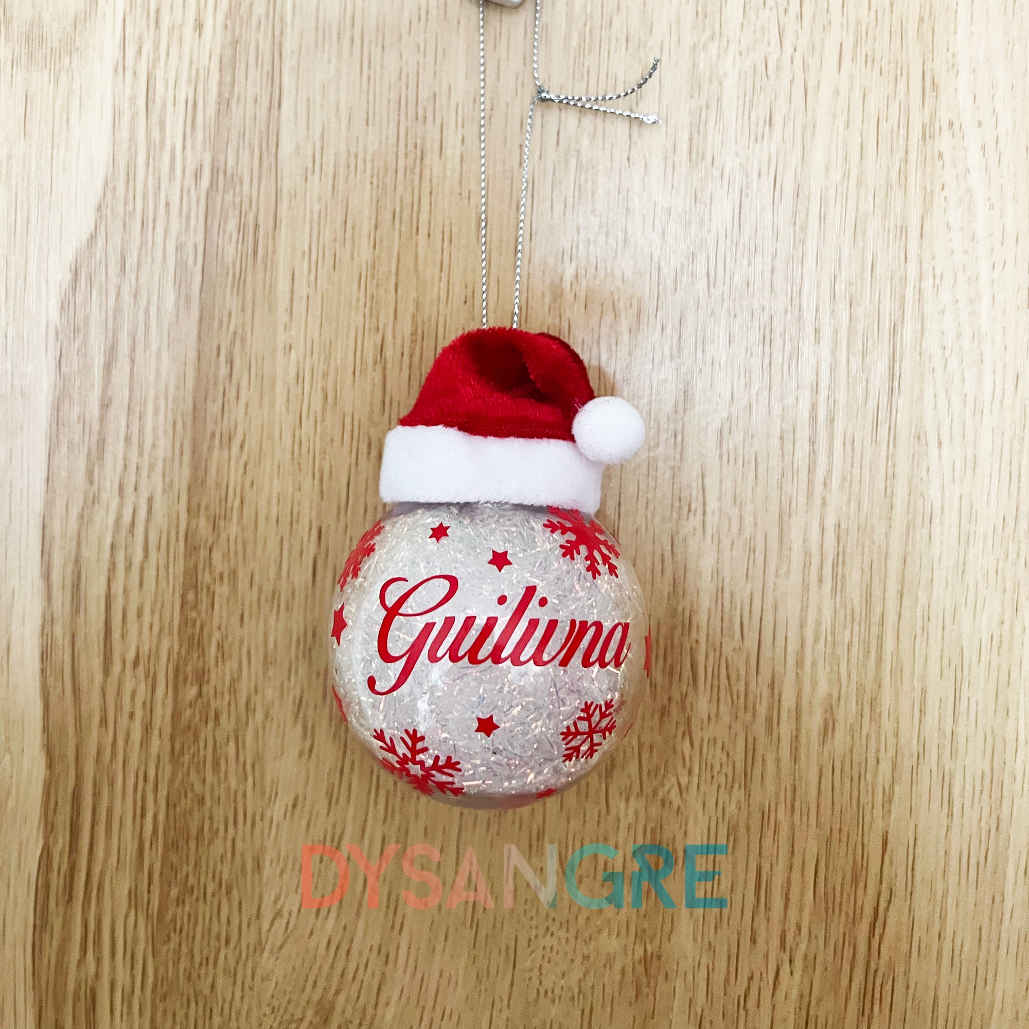 Boule de Noël transparente bonnet de Noël avec personnalisation 6cm