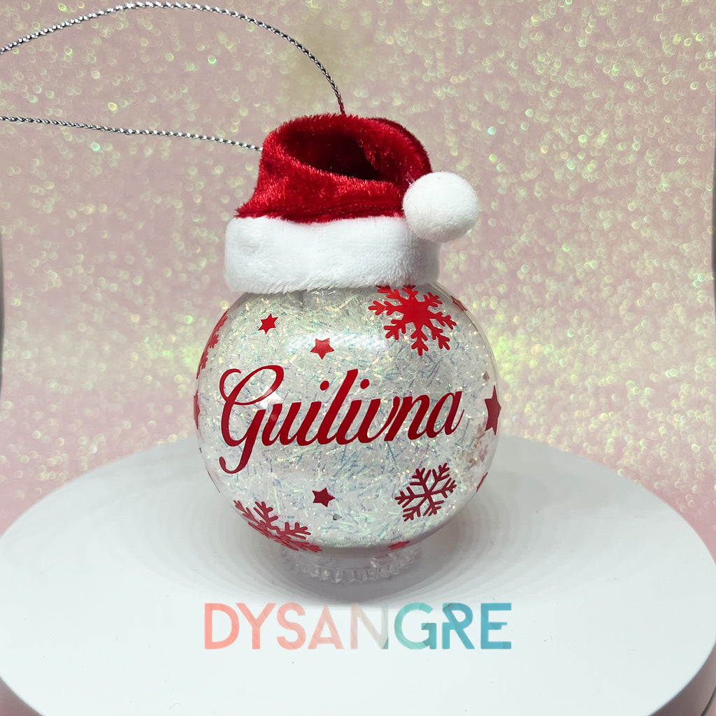 Boule de Noël transparente bonnet de Noël avec personnalisation 6cm