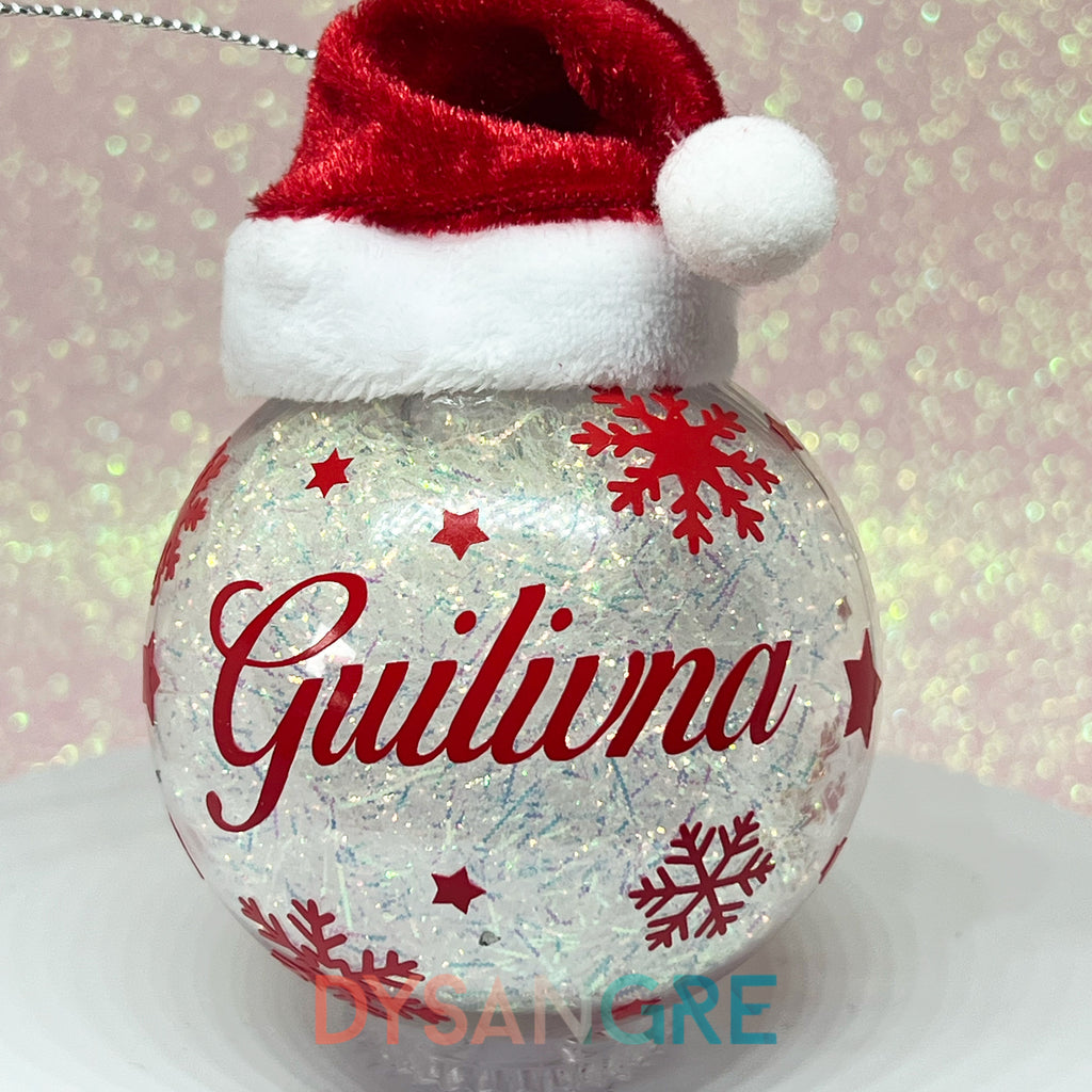 Boule de Noël transparente bonnet de Noël avec personnalisation 6cm