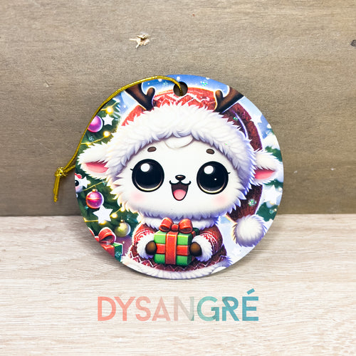 Boule de Noël en bois Mouton avec son costume de renne 75mm