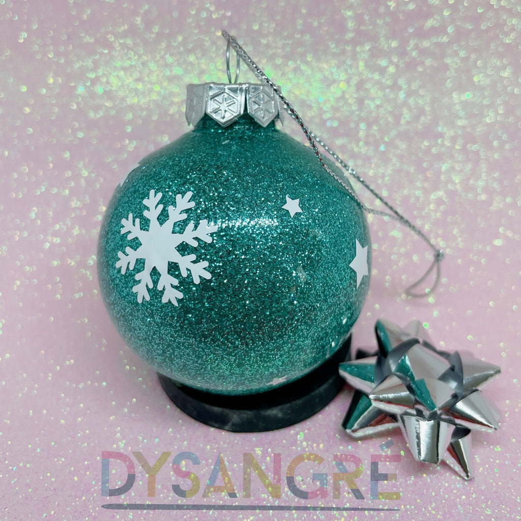 Boule de Noël bleu pailletée avec personnalisation 6cm
