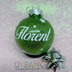Boule de Noël vert pailletée avec personnalisation 6cm