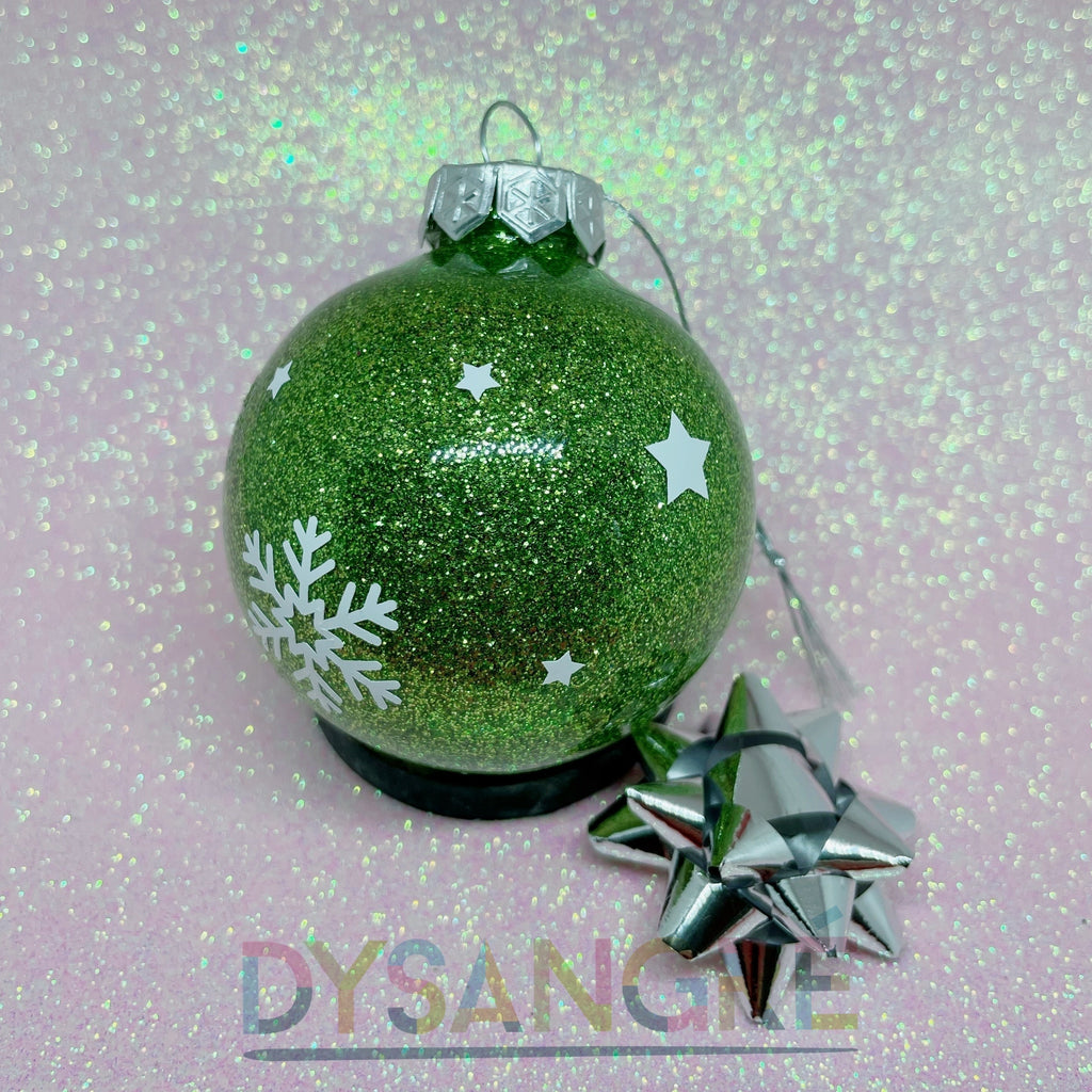Boule de Noël vert pailletée avec personnalisation 6cm