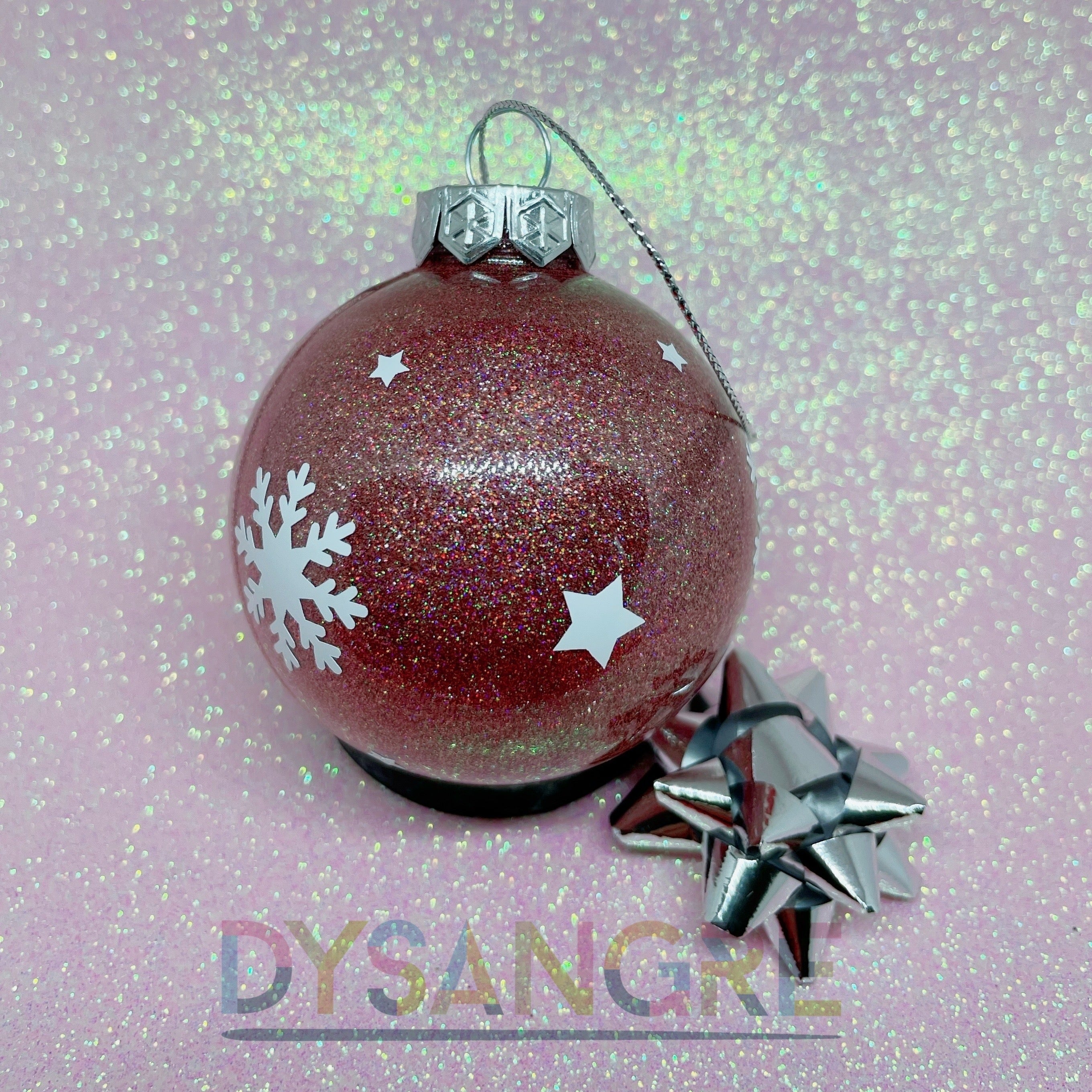 Boule de Noël rose pailletée avec personnalisation 6cm