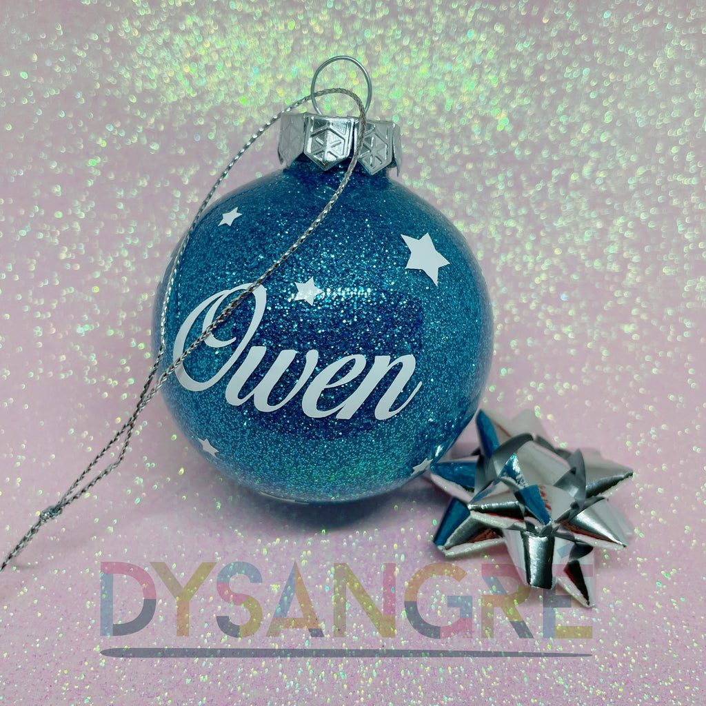 Boule de Noël bleu foncé pailletée avec personnalisation 6cm