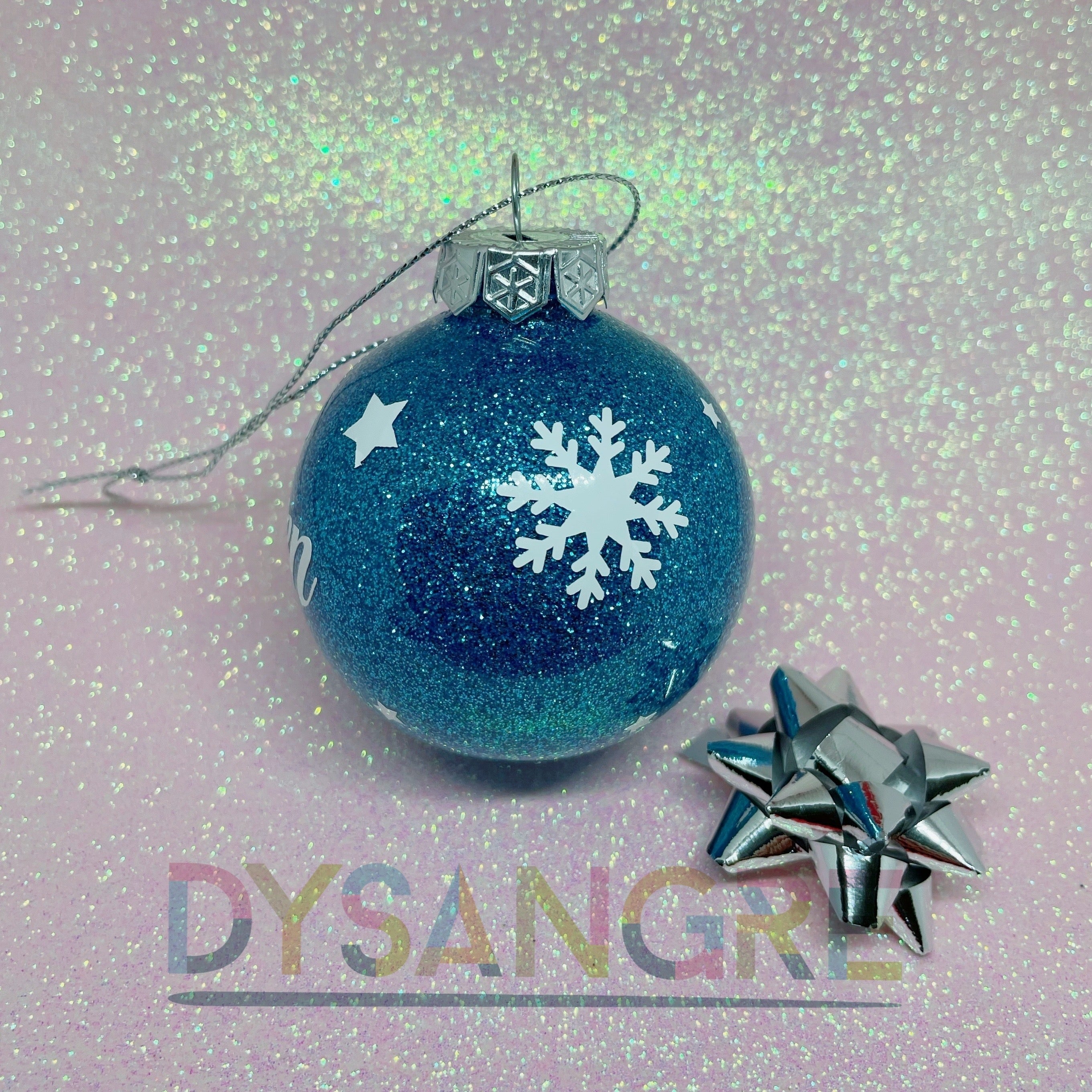 Boule de Noël bleu foncé pailletée avec personnalisation 6cm