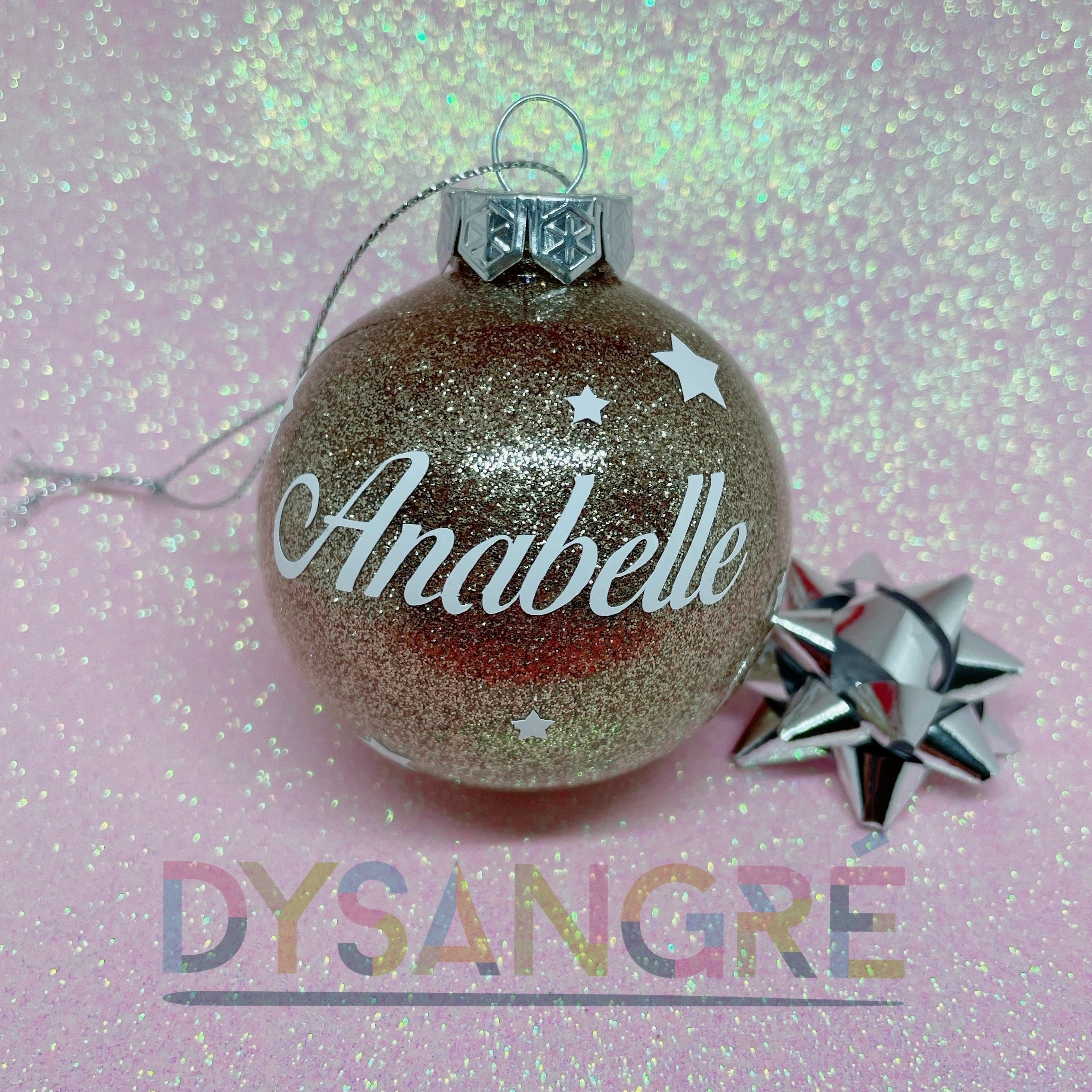 Boule de Noël dorée pailletée avec personnalisation 6cm