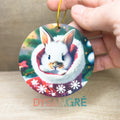 Boule de Noël en bois Lapin dans sa chaussette 75mm