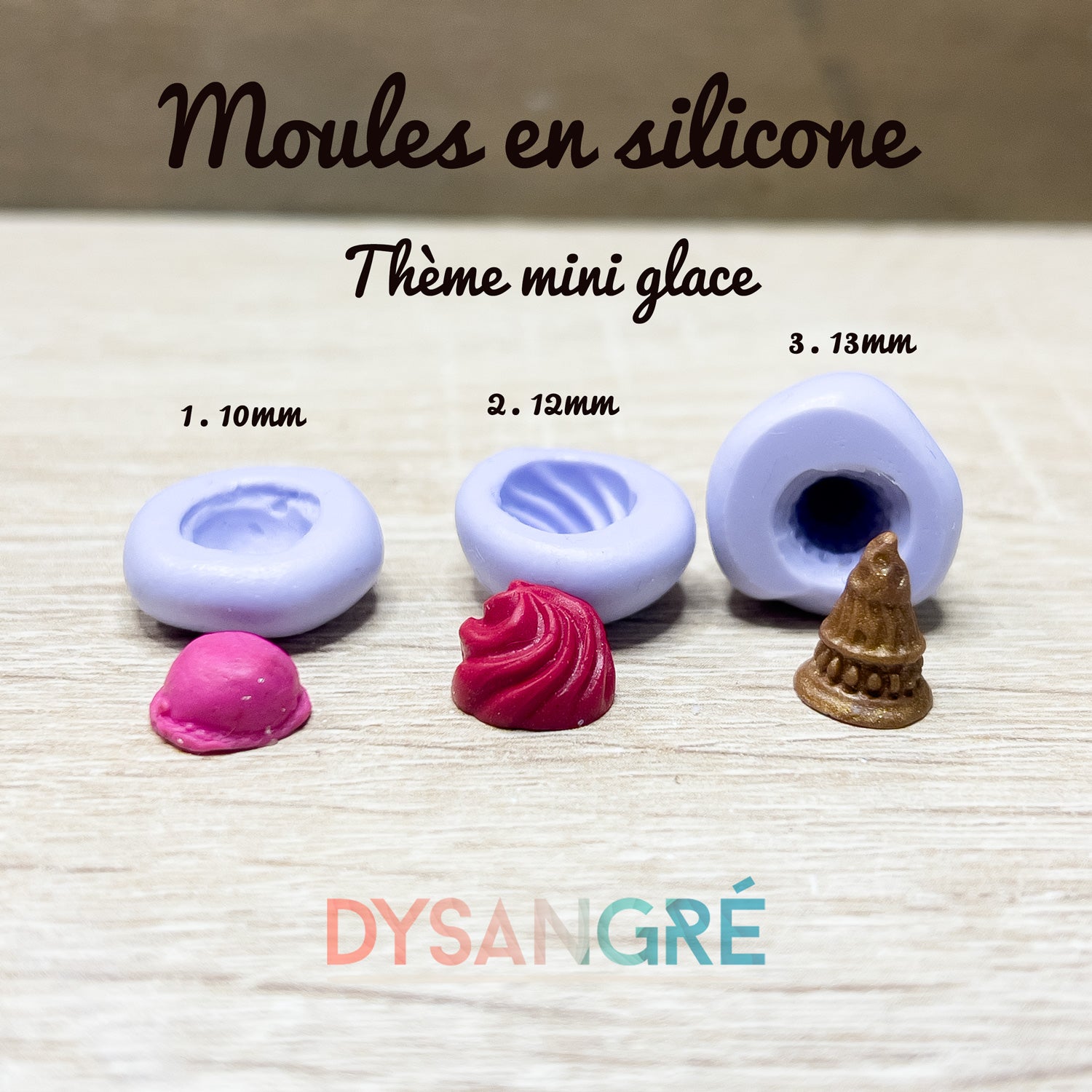 3 Moules en silicone mini glace 3D