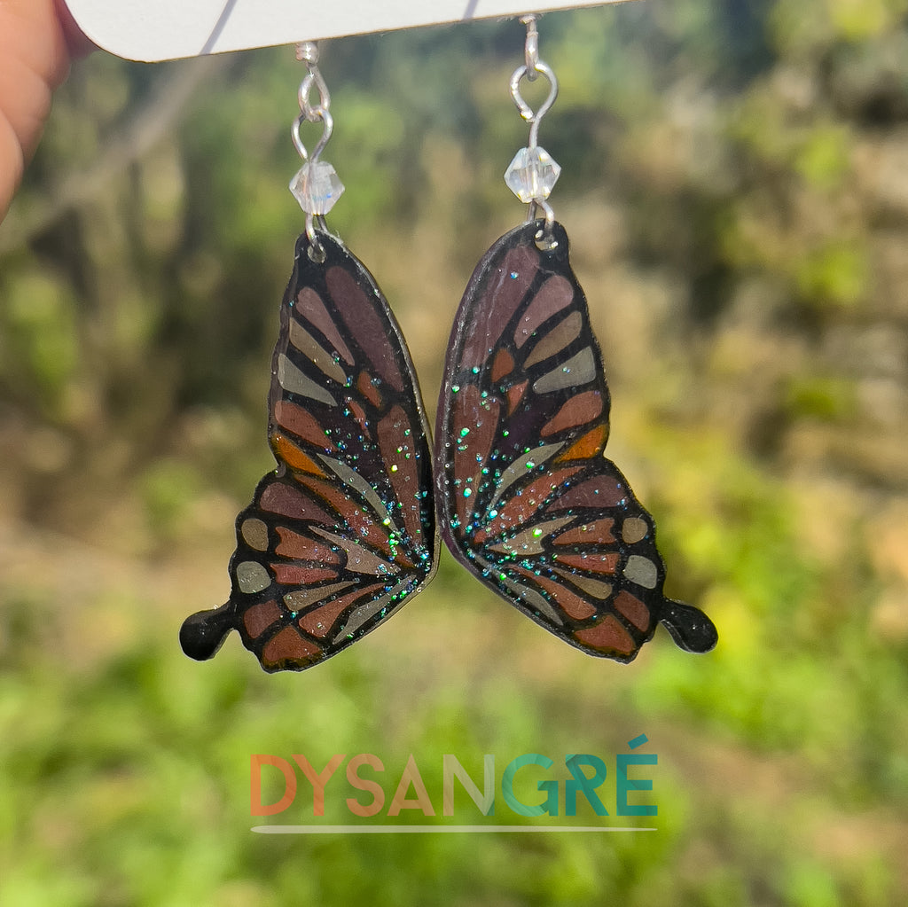 Boucles d'oreilles ailes de papillons violette