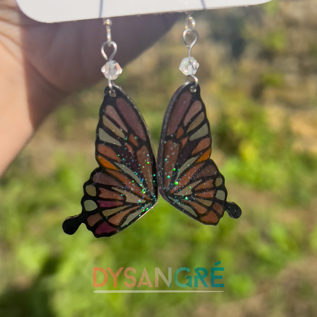 Boucles d'oreilles ailes de papillons violette