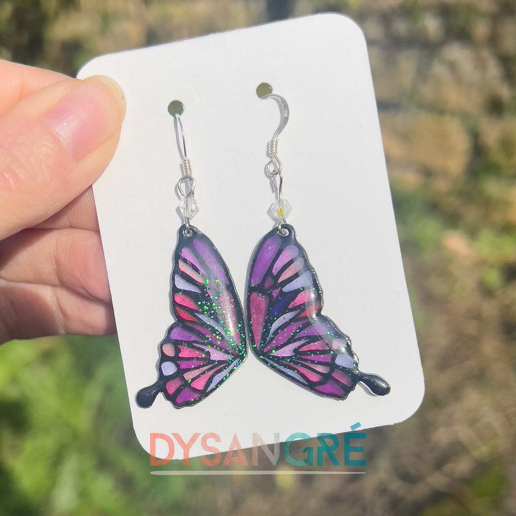 Boucles d'oreilles ailes de papillons violette