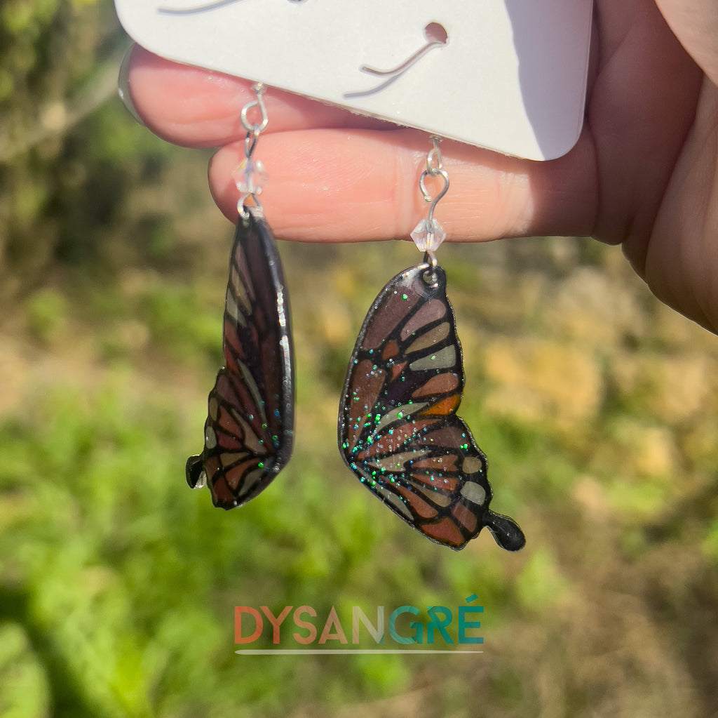 Boucles d'oreilles ailes de papillons violette