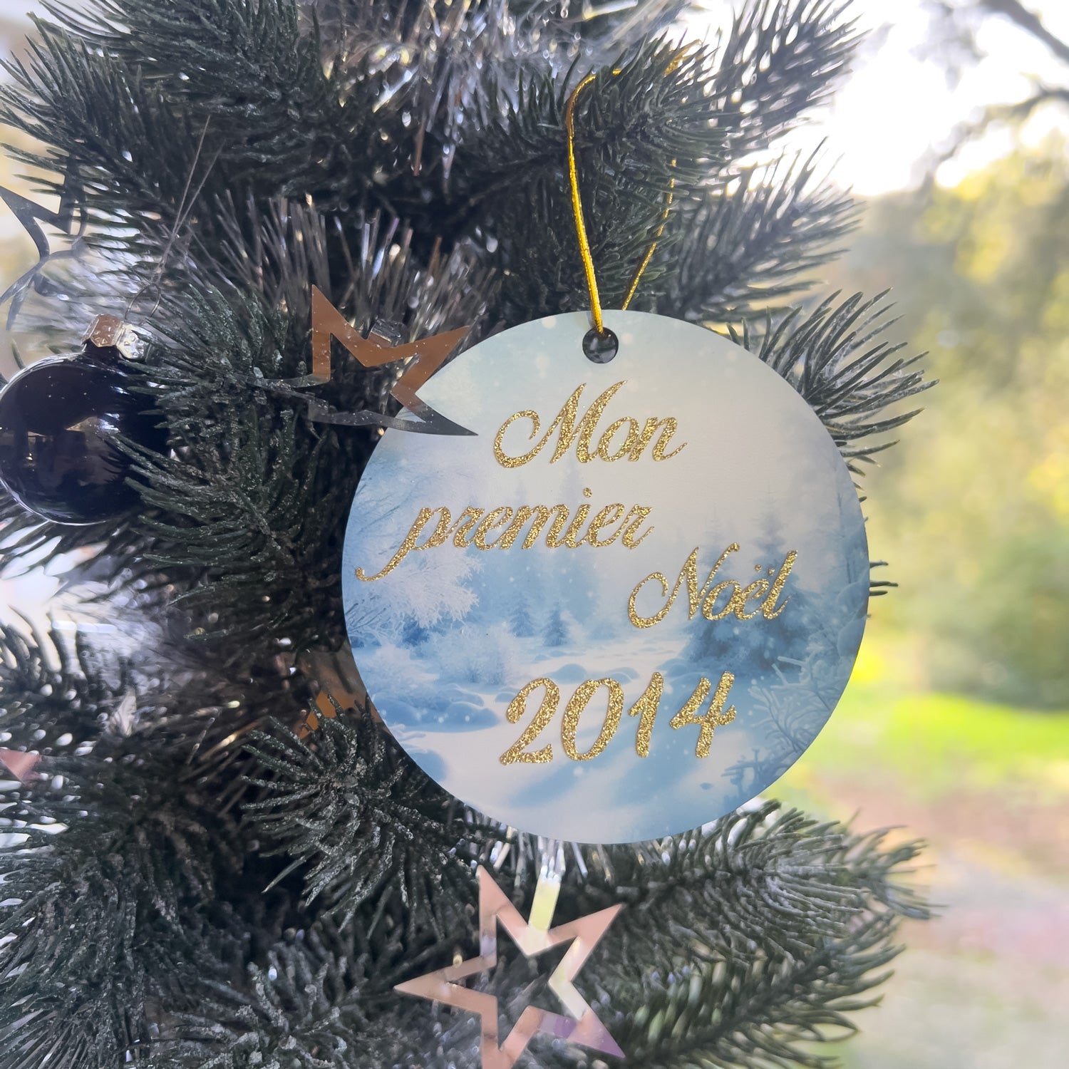 Boule de Noël en bois visuel de votre choix 75mm