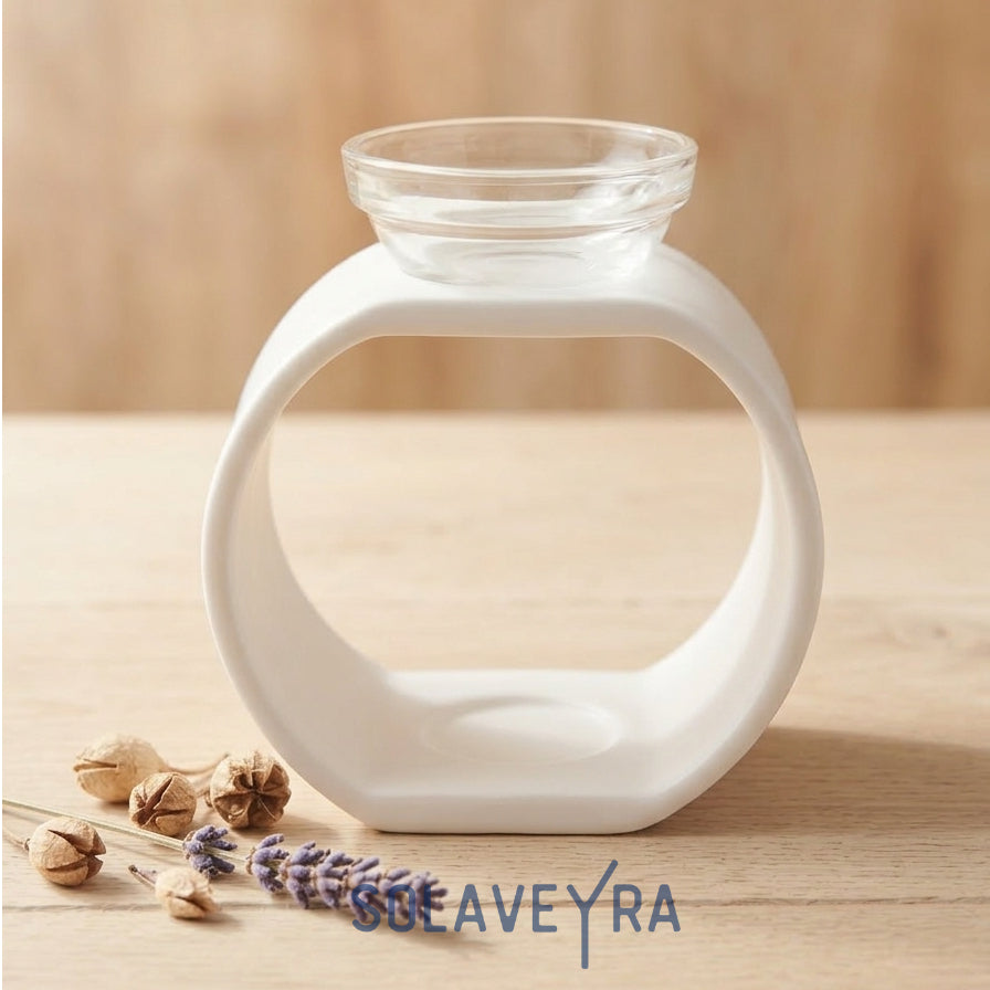 Bruleur en plâtre résine blanc et coupelle en verre