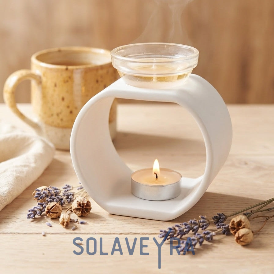 Bruleur en plâtre résine blanc et coupelle en verre