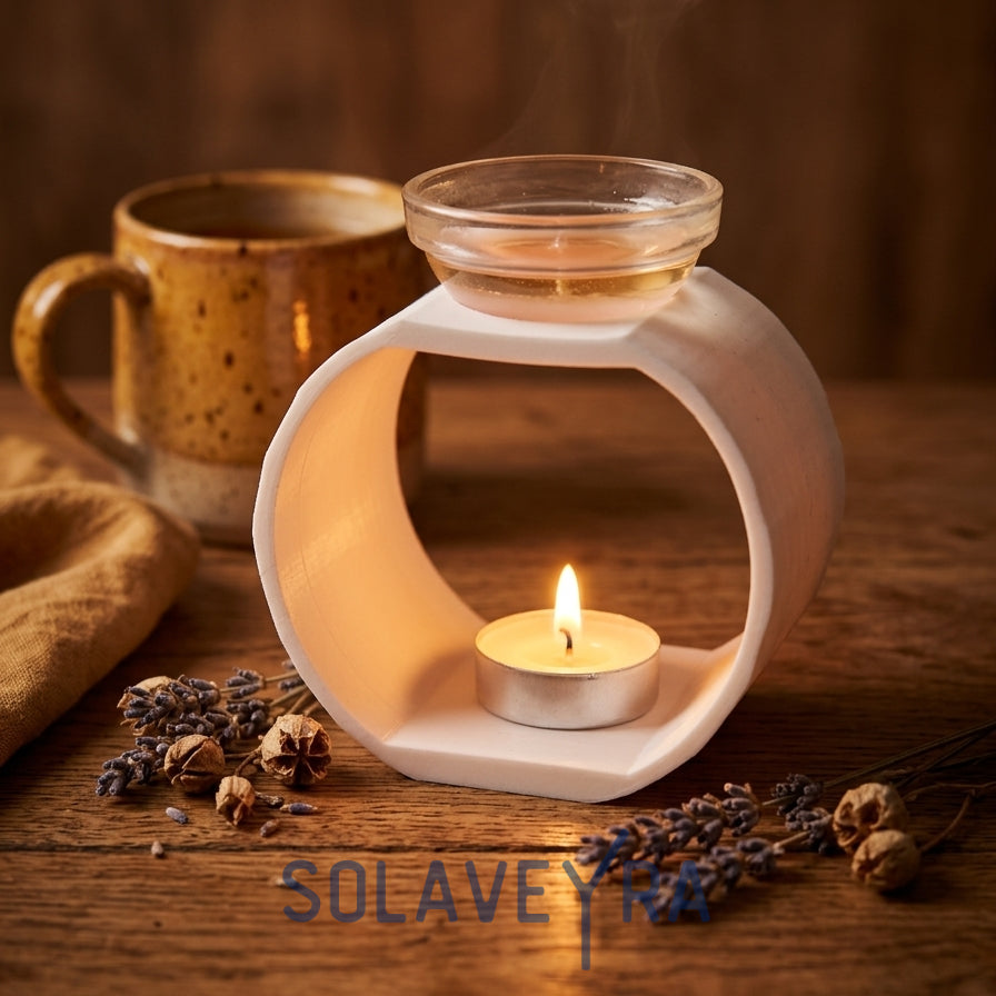 Bruleur en plâtre résine blanc et coupelle en verre