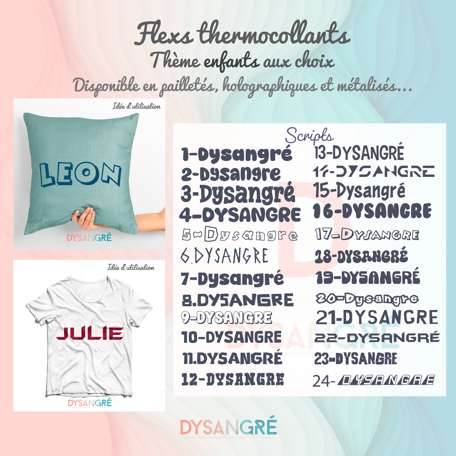 Flexs thermocollant prénom avec typographie aux choix thème Enfants