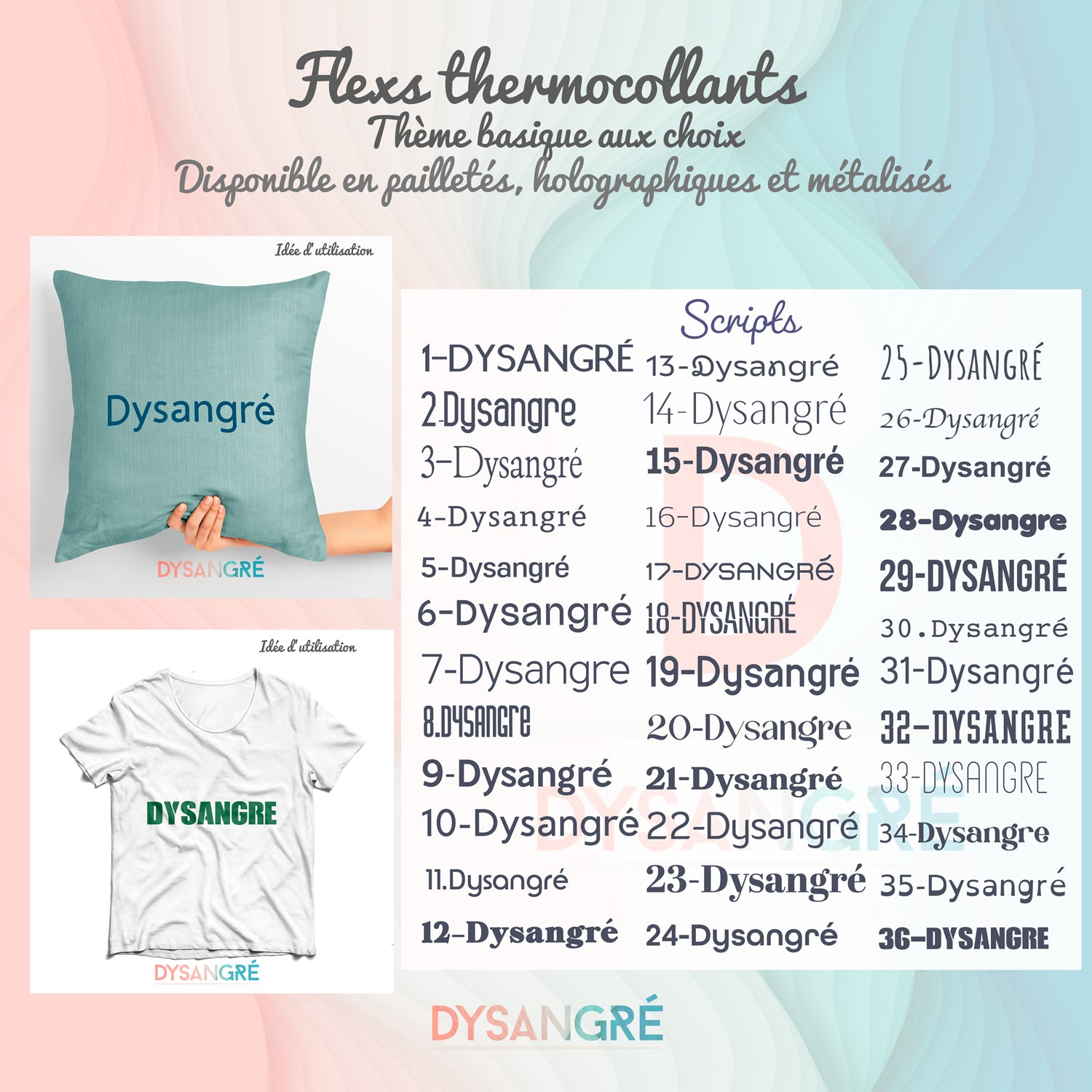 Flexs thermocollant prénom avec typographie aux choix thème basique