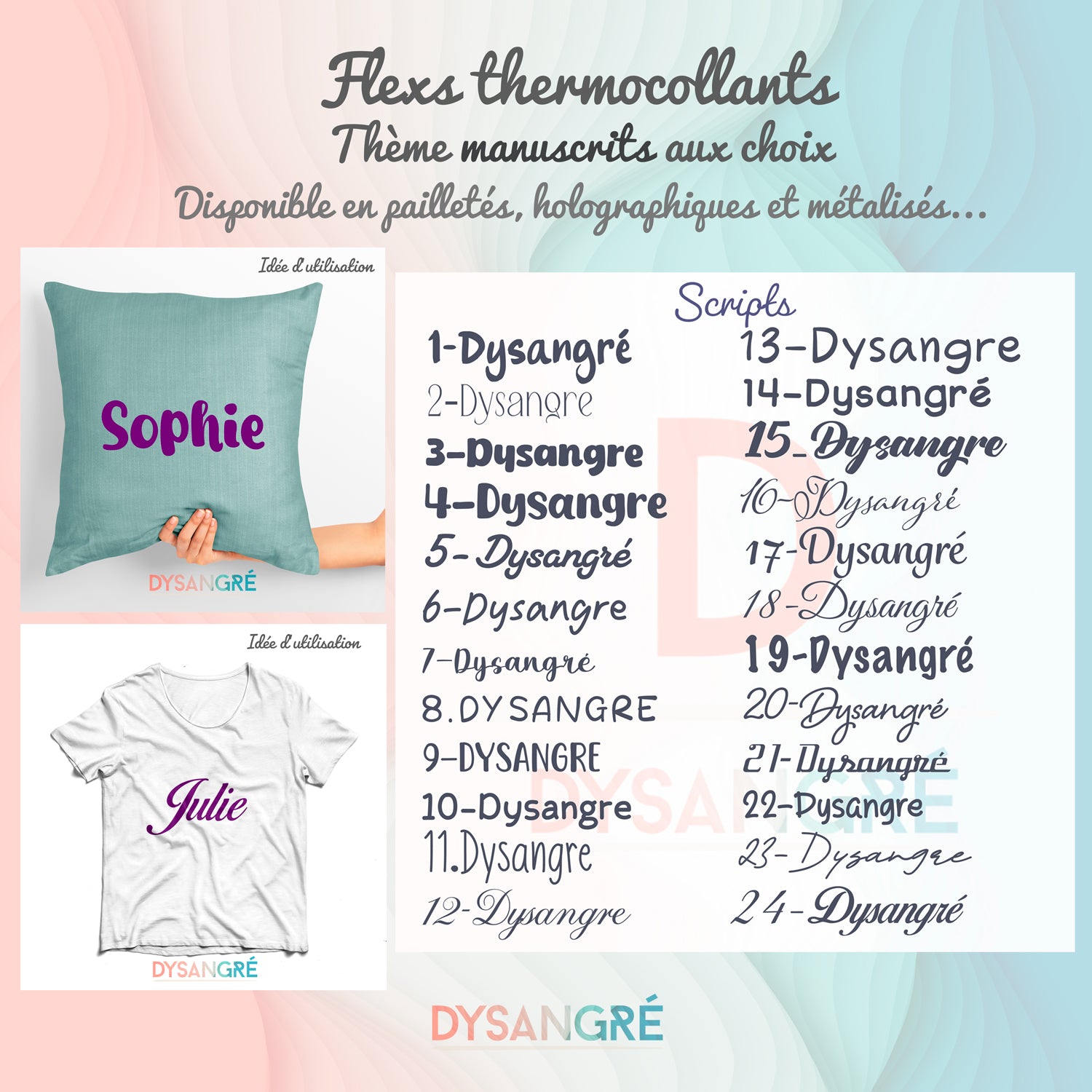Flexs thermocollant prénom avec typographie aux choix thème Manuscrit