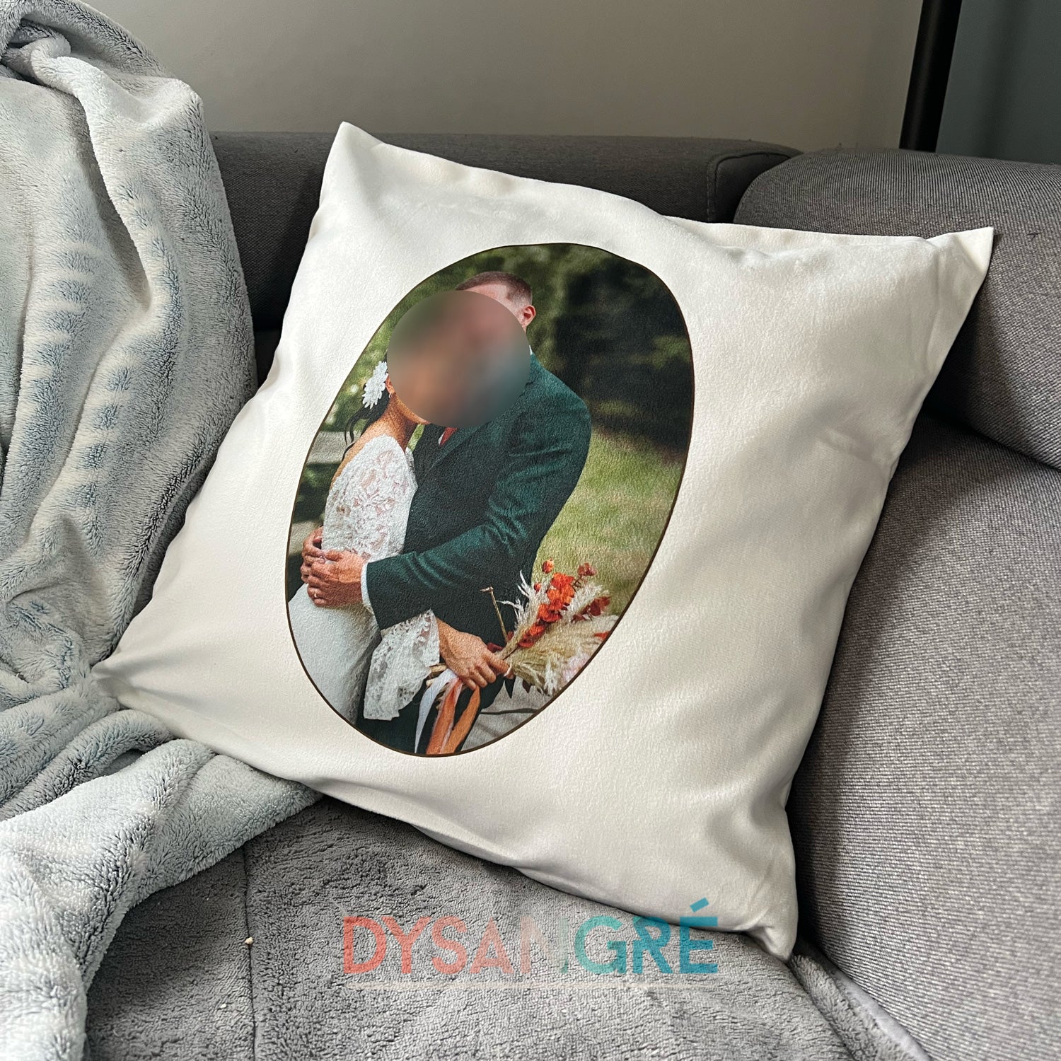 Housse de coussin personnalisée Ovale avec votre photo et prénom