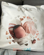 Housse de coussin personnalisée coeur avec votre photo et prénom